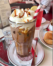 Eiskaffe glass on restaurant table