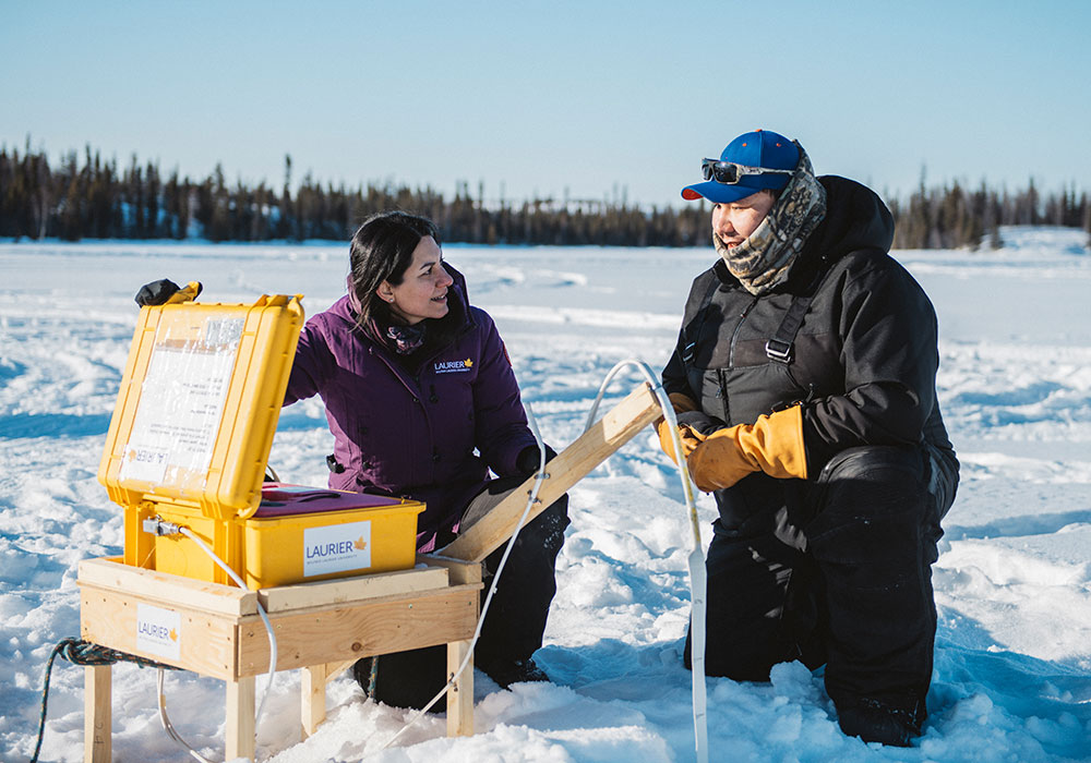 Homa Kheyrollah Pour working on ice sensor with Chase Lockhart