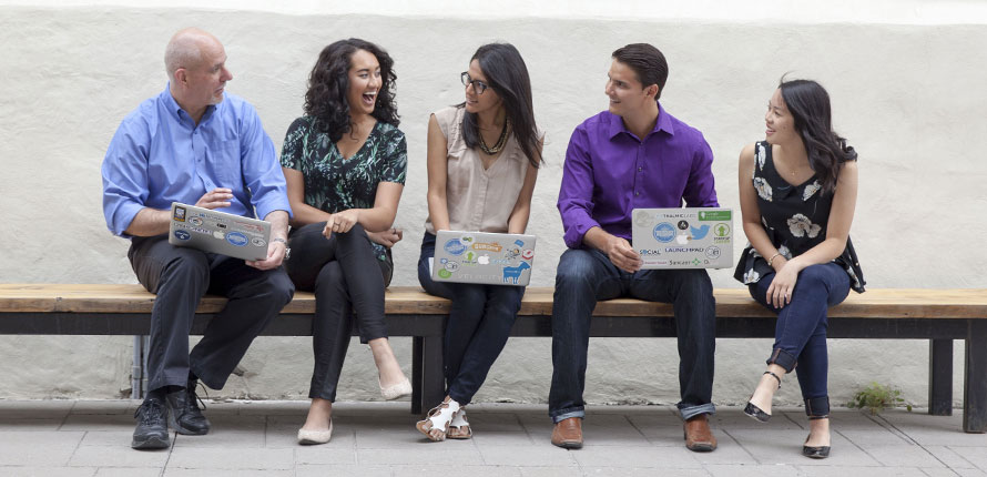 students on a bench