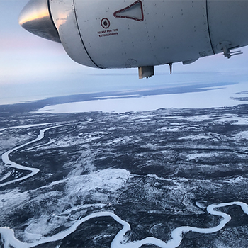 Drone flying over Arctic