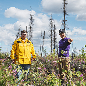 Laurier Professor Jennifer Baltzer (right) conducting wildfire research with Rick Olsen, manager of Fire Operations for the Government of the Northwest Territories.
