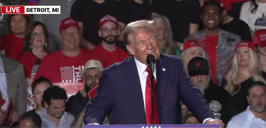 A screengrab of a Detroit, Michigan political rally featuring Donald Trump